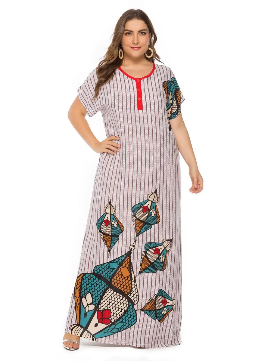 Женское длинное платье с принтом Boho Повседневное в полоску коротким рукавом