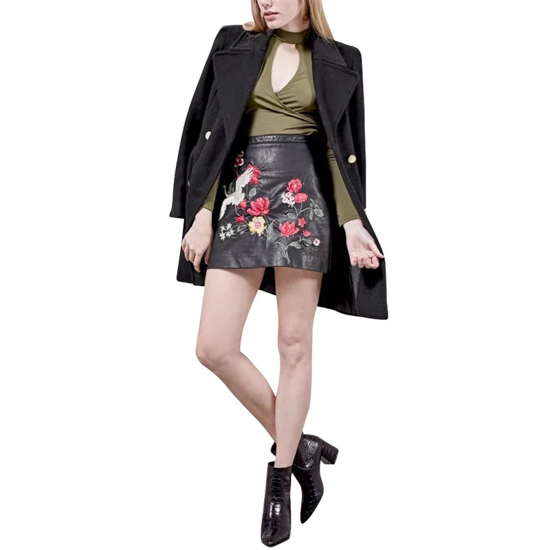 VESTLINDA черная юбка с цветочной вышивкой винтажная юбка-карандаш из искусственной