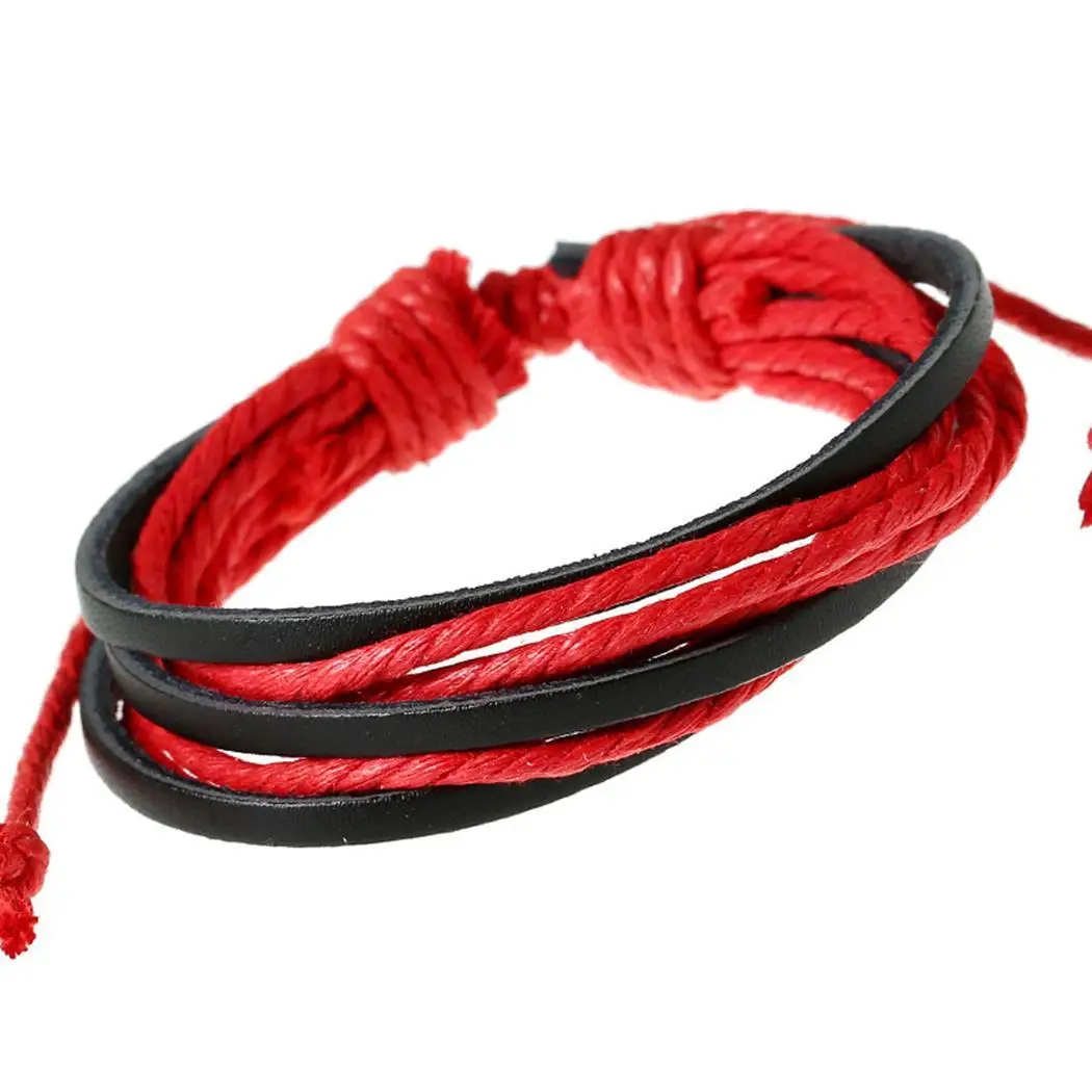 bracelet Rope Hand-Woven Beaded Hand Bracelets made Unisex Leather rope Wrap Vintage leather woven Style 1pcs Bandages | Украшения и