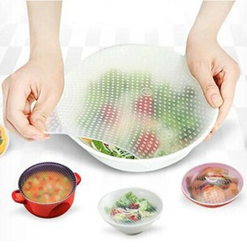 

4pcs/lot Silicone Food Fresh Keeping Saran Wrap Kitchen Tools Multifunctional Reusable Food Wraps Seal Cover Stretch