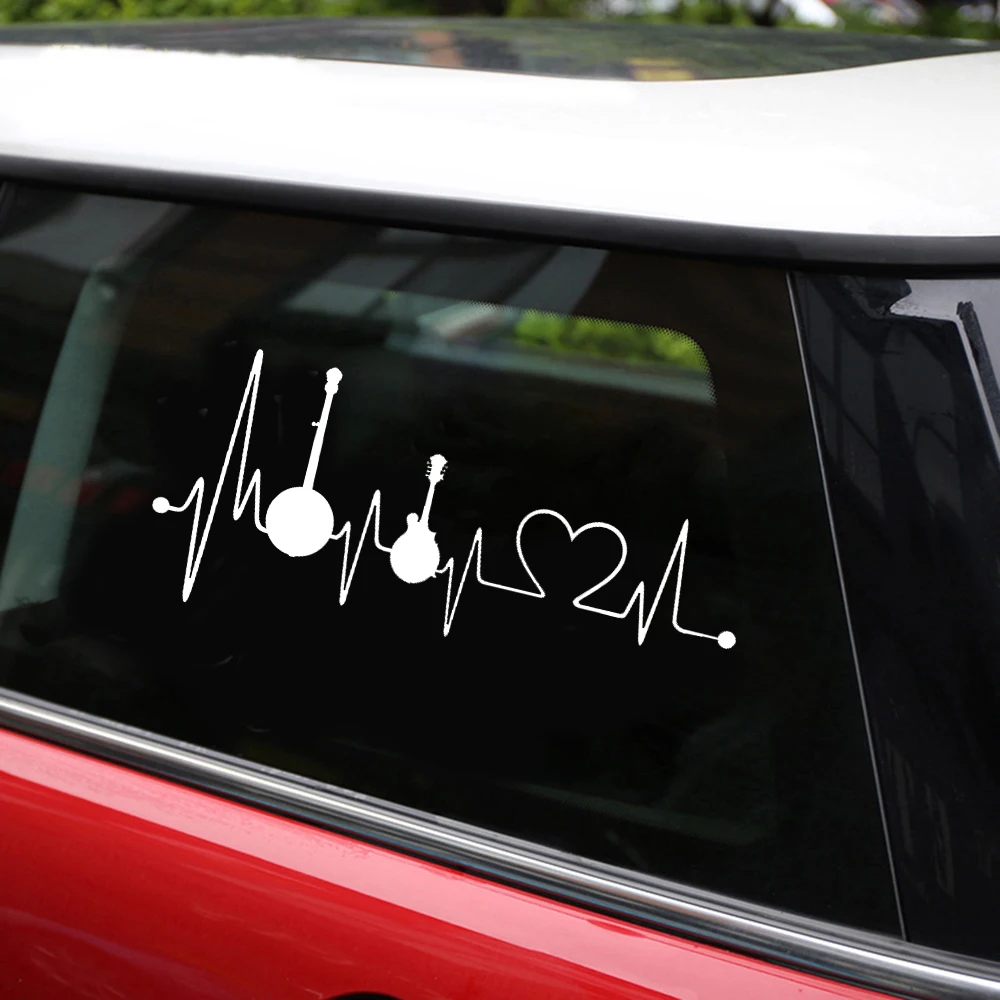 Banjo Mandolin Heartbeat Lifeline Vinyl Stickers Motorcycle Wall Auto Car Body Decoration Sticker Decal Styling 20.5*8.9cm | Автомобили и