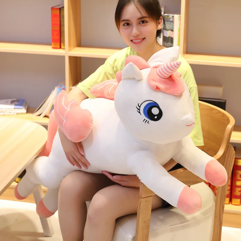 60/90cm Cartoon Cute Unicorn Plush Toy Stuffed Giant Size Horse Doll Soft Unicornio Peluche Pillow for Kids Children Girls Gift