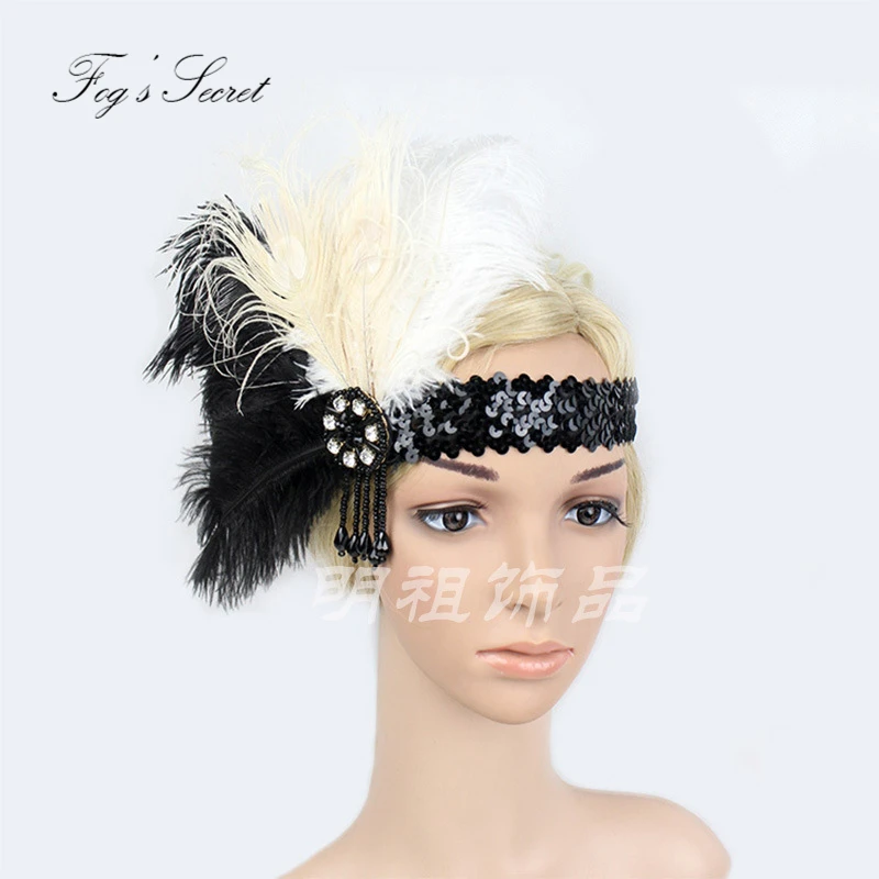 Vintage Headwear For Women Black feather headband Fashion stage Performance show haaraccessoires voor vrouwen |