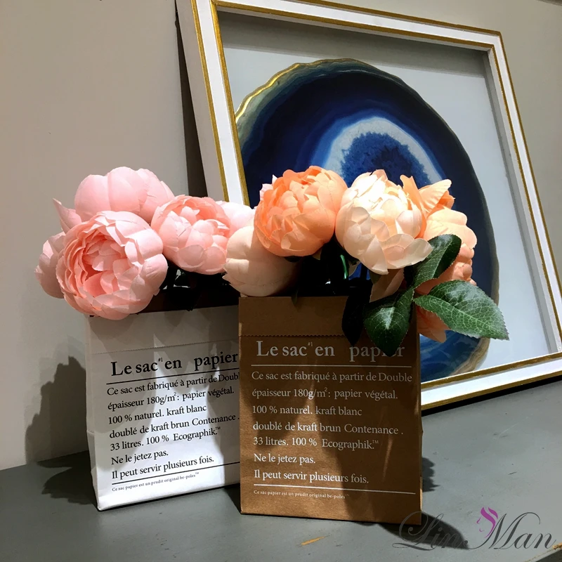 

Artificial Flowers Silk flower Fall Vivid Peony Fake Leaf Wedding Home Party Decoration 1Bouquet decorative flowers silk rose