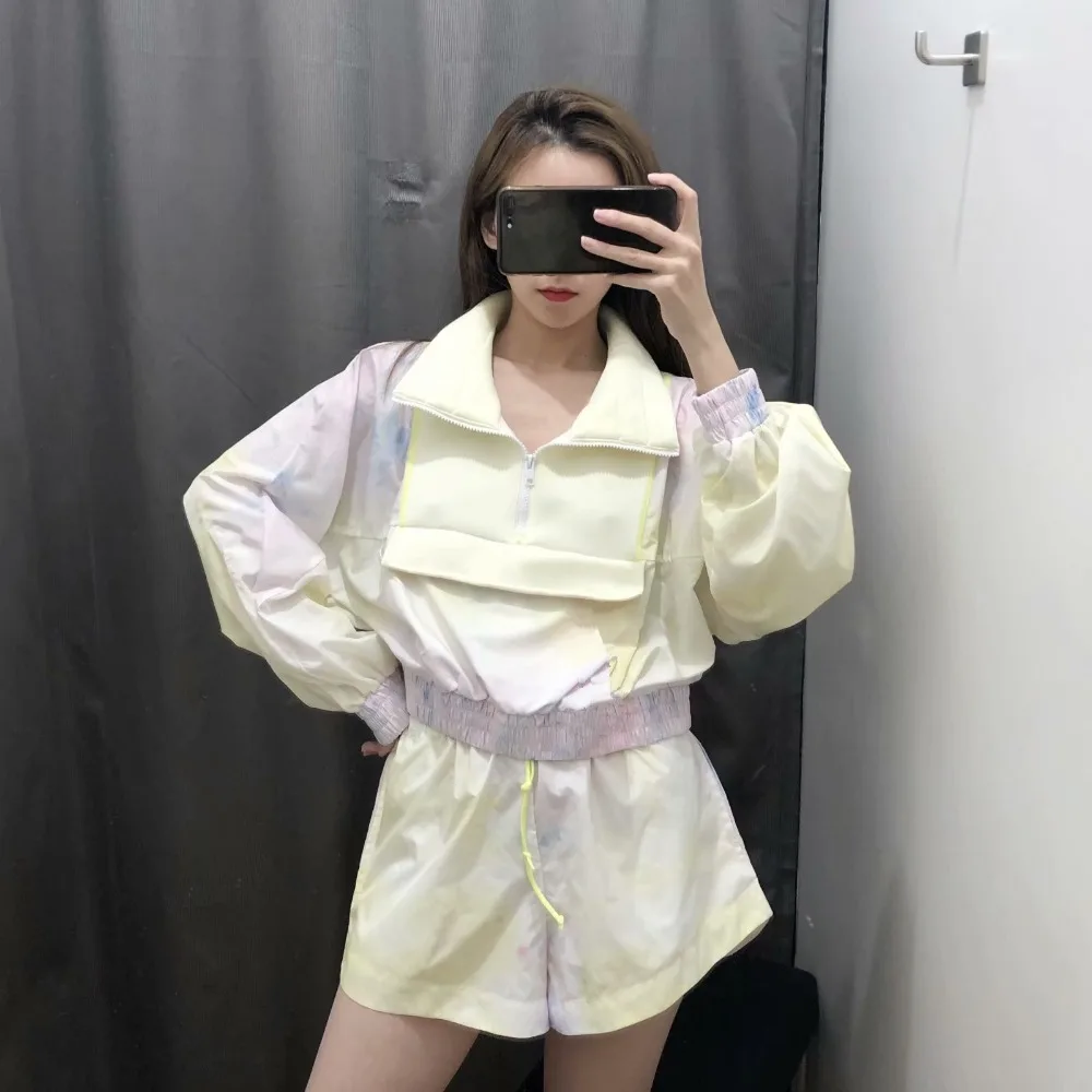 WHITNEY WANG 2019 весна лето мода уличная галстук краситель толстовки и шорты женские