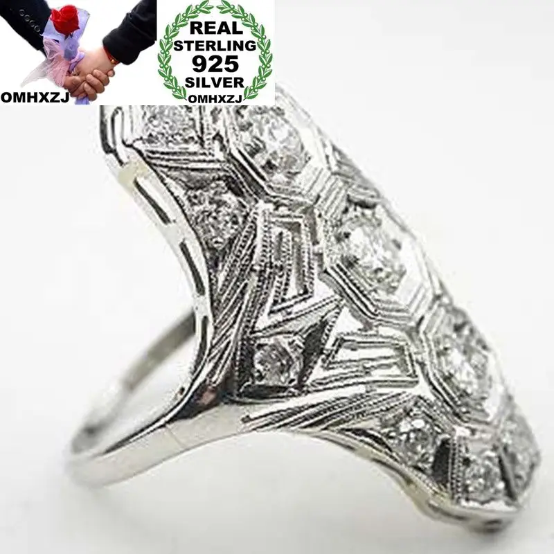 

OMHXZJ Wholesale European Fashion Woman Man Party Wedding Gift Luxury Silver White AAA Zircon 925 Sterling Silver Ring RR54