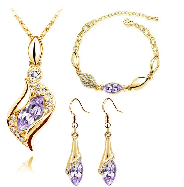gold Violet Angel hawk Eyes австрийский кристалл кулон браслет серьги ожерелье Подарки для женщин влюбленных модные Ювелирные наборы Прямая поставка - Окраска металла: gold Violet