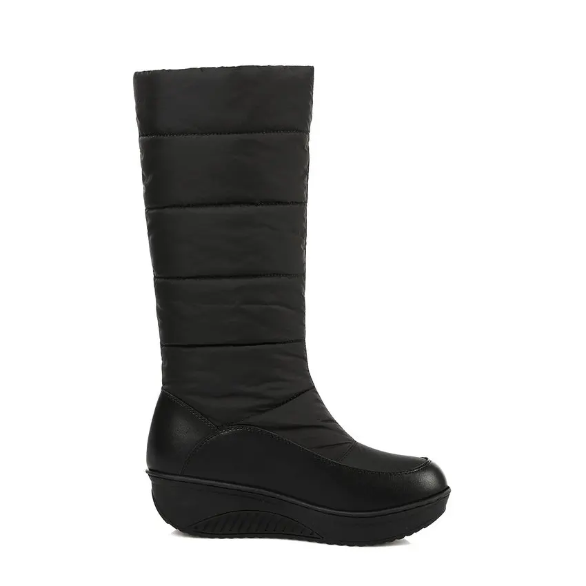 Женские ботинки на танкетке NESIMOO черные повседневные теплые без шнуровки среднем