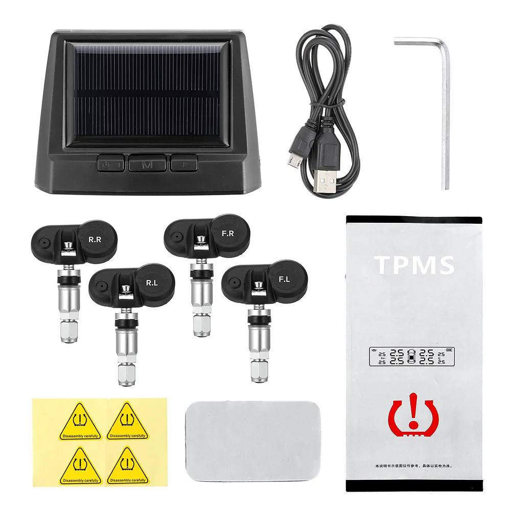 1 шт. датчик давления в шинах, система мониторинга, внутренний Tpms автомобильный Предупреждение о температуре, зарядка от солнечной энергии
