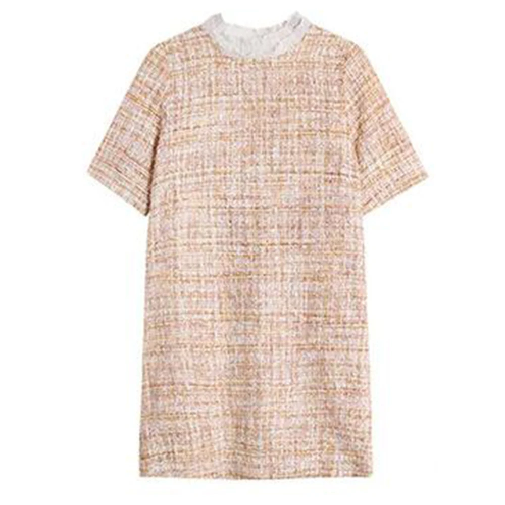 Женское твидовое платье с коротким рукавом FTGSDLONG подиумное ТРАПЕЦИЕВИДНОЕ