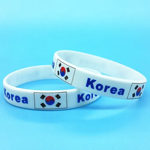 Korea 2 шт. флаги мира Логотип Браслет Открытый спортивный силиконовый наручный браслет для мужчин и женщин эластичный резиновый браслет браслеты Чирлидер подарки - Окраска металла: Korea