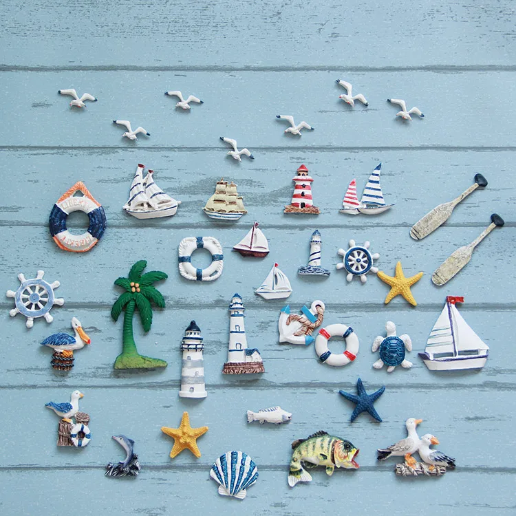 Средиземноморский стиль Смолы Декоративный холодильник морской спасательный буй Маяк Сторожевая Башня лодка, магнит на холодильник домашний декор