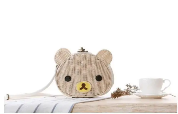 2 шт. модная сумка из ротанга Rilakkuma легкая в форме головы медведя соломенная