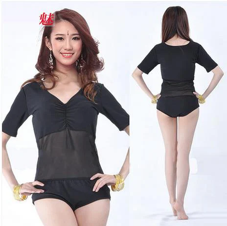 Новое поступление хрустальный хлопок и сетка танец живота топ момен с короткими