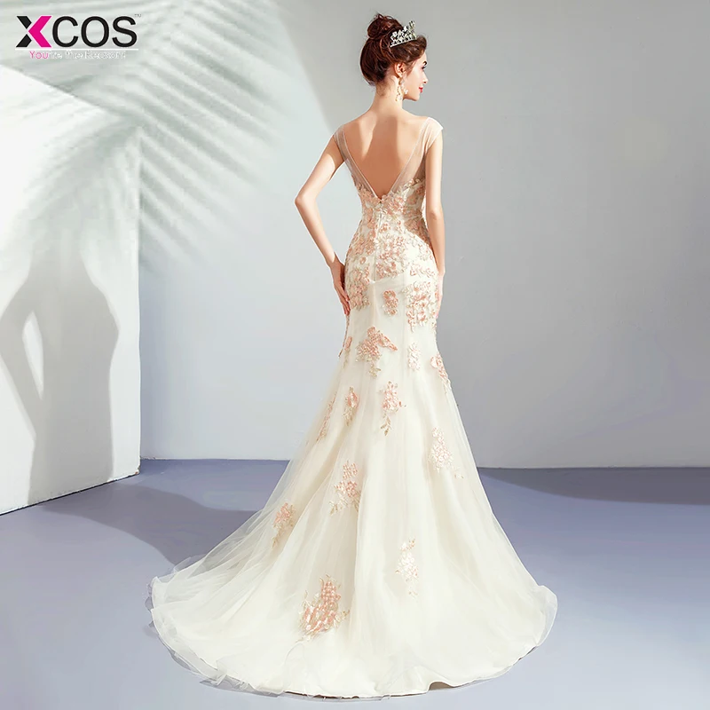 2019 Совок розовый цветок Русалка платье для выпускного вечера Длинная белая