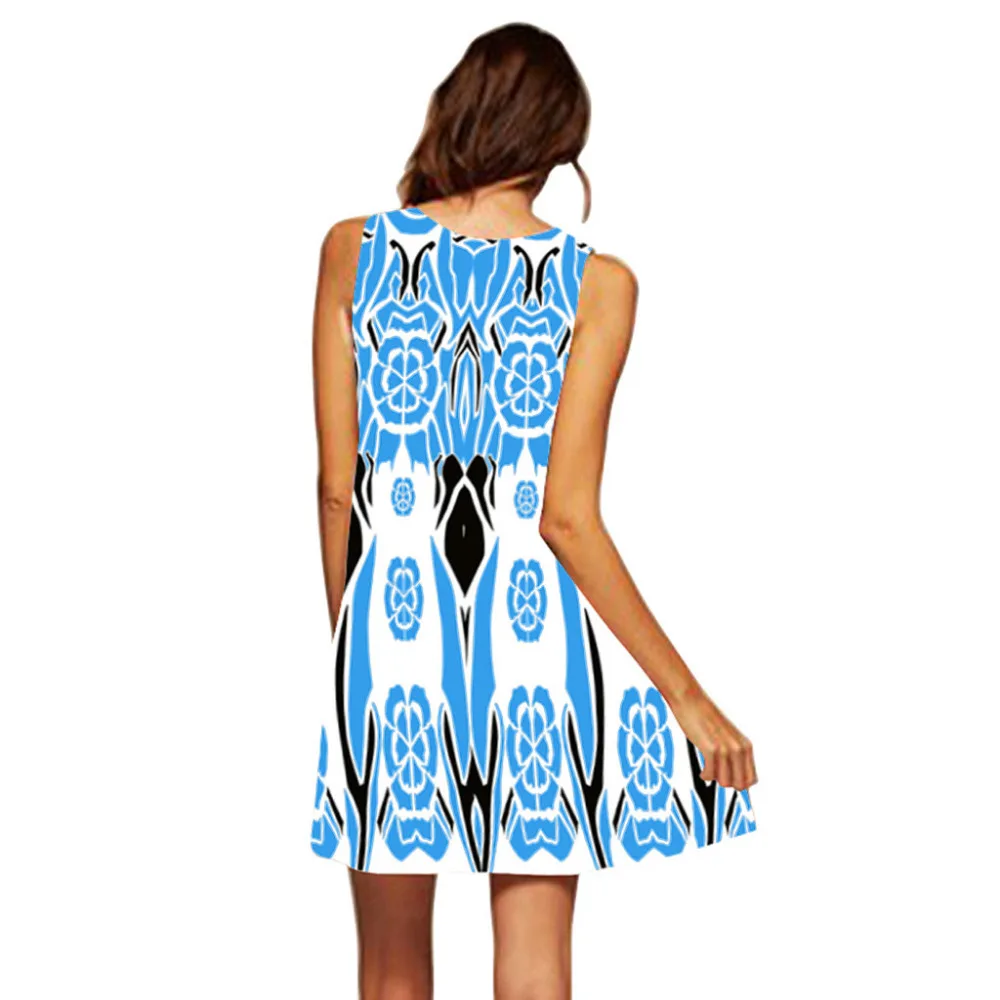 Летнее женское платье без рукавов Boho с принтом повседневное пляжное винтажное