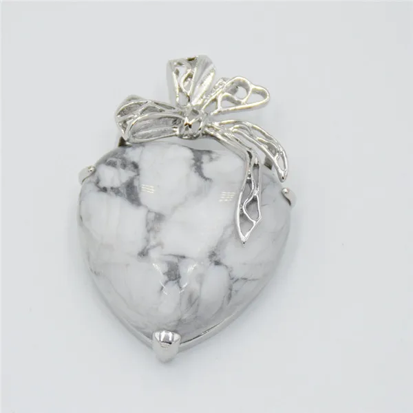 Howlite Новинка, романтическая бабочка, узел, сердце, ювелирное изделие, для влюбленных, натуральные аметисты, розовый, кварцовый кристалл, камень, инкрустированный цветок, ожерелье, подвеска - Окраска металла: Howlite