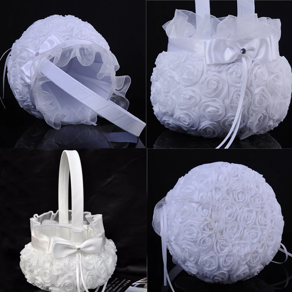 Женский чехол с атласным бантом и розовым цветком корзина для девочек свадебный