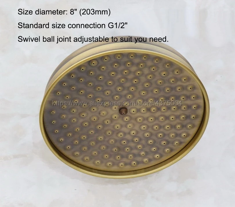 antique brass round 8 inch rainfall shower head extension pipe wall arm shower arm bathroom accessory standard 12 nsh052 free global shipping