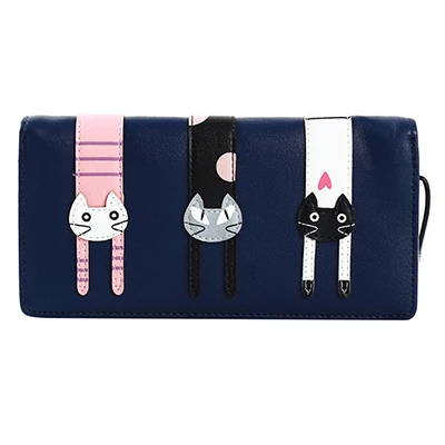 dark blue Женский кошелек с кошкой из мультфильма, длинный креативный женский кошелек с отделением для карт, кошелек из искусственной кожи, кошельки для монет, кожаный кошелек для девочек, модный конверт - Цвет: dark blue