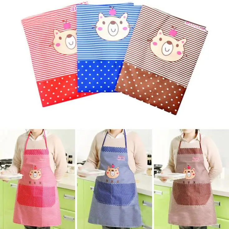 New Brand Cute Lovely Dot Kitchen Aprons Double layers waterproof with Pocket For Women Girls Cooking Bib Apron print logo | Дом и сад