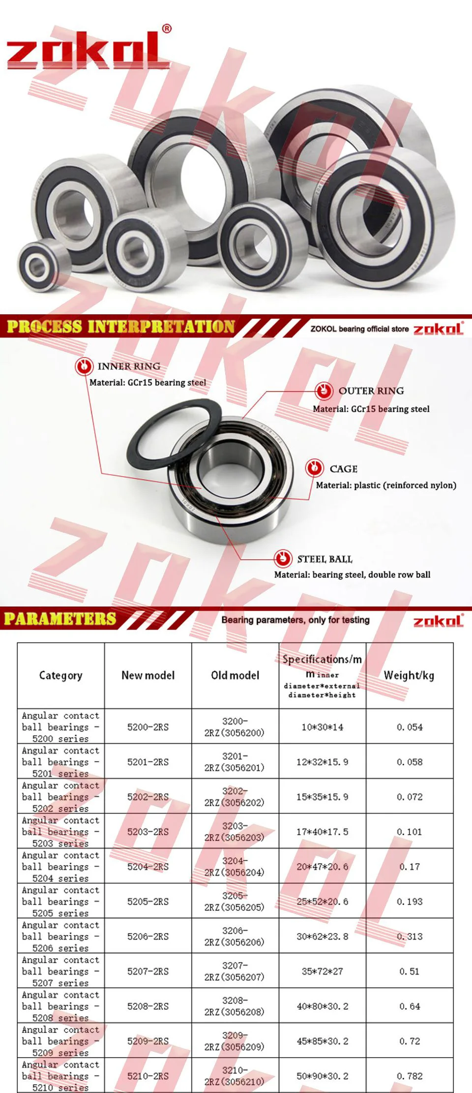 Подшипник zokol 5201 2RS 3201 2RZ(3056201) осевой угловой контактный шариковый подшипник 12*32*15,9 мм
