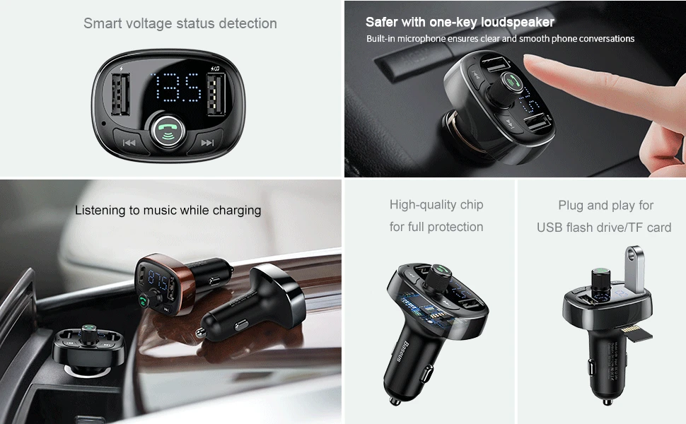 Baseus Bluetooth 4,2 автомобильное зарядное устройство комплект fm-передатчик Громкая связь аудио MP3 плеер 3.4A двойной USB Aux модулятор зарядное устройство для мобильного телефона