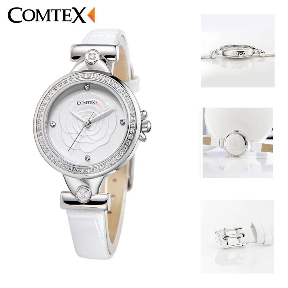 Comtex новые женские часы моды Кристалл Повседневное кожаный ремешок с