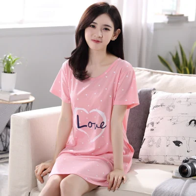 nightgown women Хлопковая пижама с рисунком, женская летняя ночная рубашка, Женская хлопковая ночная рубашка с круглым вырезом, сексуальная женская ночная рубашка размера плюс, домашняя одежда для сна - Цвет: nightgown women