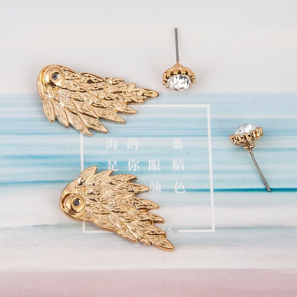 Женские винтажные сережки-гвоздики Angel Wing 4 типа черные посеребренные золотые