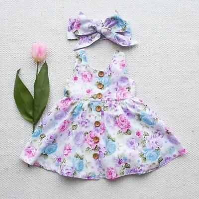Baby Girl Floral Dress Kid Party Wedding Pageant Formal +Headband Sundress Clothes | Детская одежда и обувь