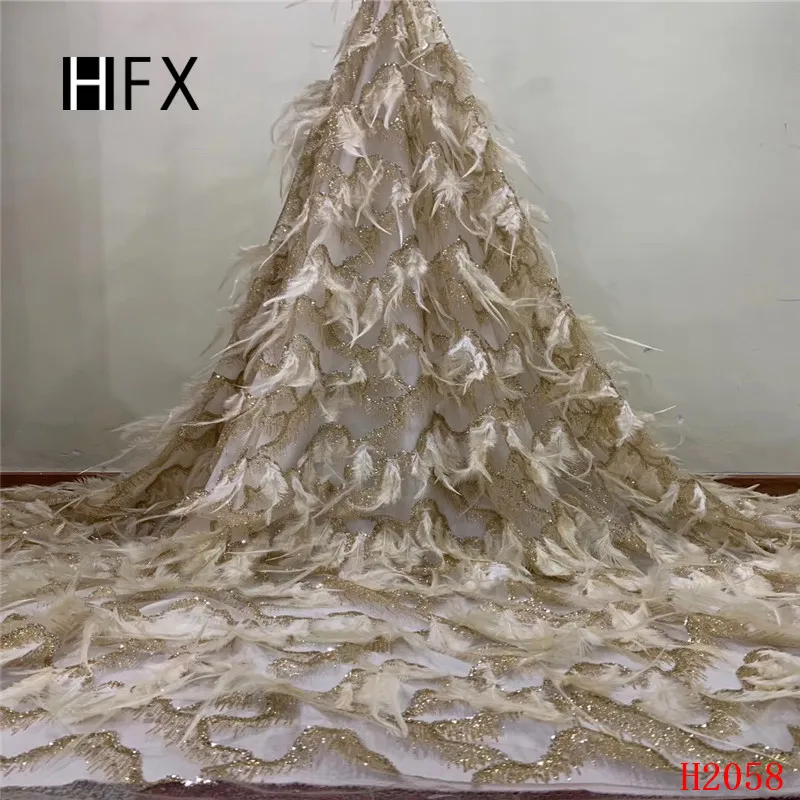 HFX африканская сетчатая кружевная ткань 2019 3D перо вышивка кружево Высокое