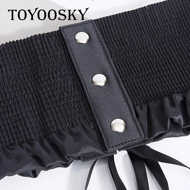 

2019 New Arrival Fashion Women Belt Black Elastic Vintage Elegant Lace Wide Metal Belt for Women Luxury Designer Brand TOYOOSKY