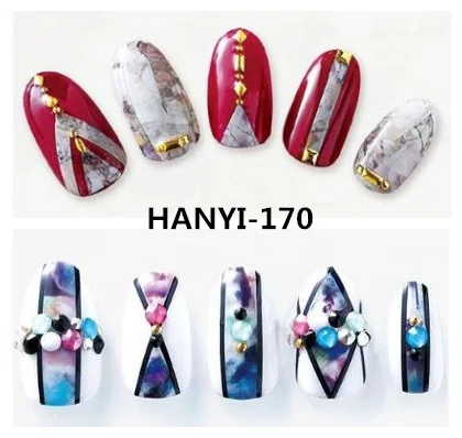 Новейшая модель HANYI sereis 169 170 треугольник 3d дизайн ногтей наклейки для Наклейка