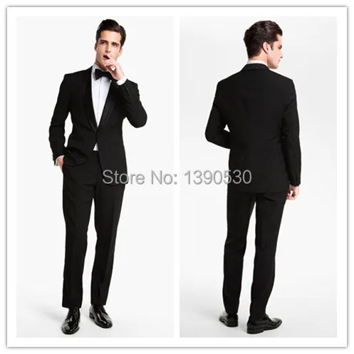 Черная атласная шаль на заказ смокинг из 100% шерсти с отворотом одной пуговице