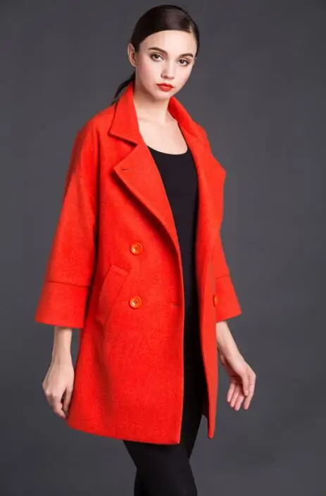 

Double-breasted loose wool coat women overcoat casaco feminino abrigos mujer invierno jaqueta feminina manteau femme orange blue