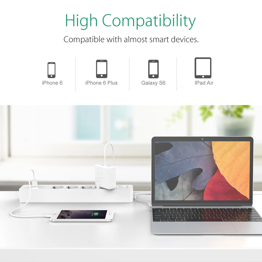 Смарт розетка ORICO штепсельная вилка европейского и британского стандарта 5V2.4A