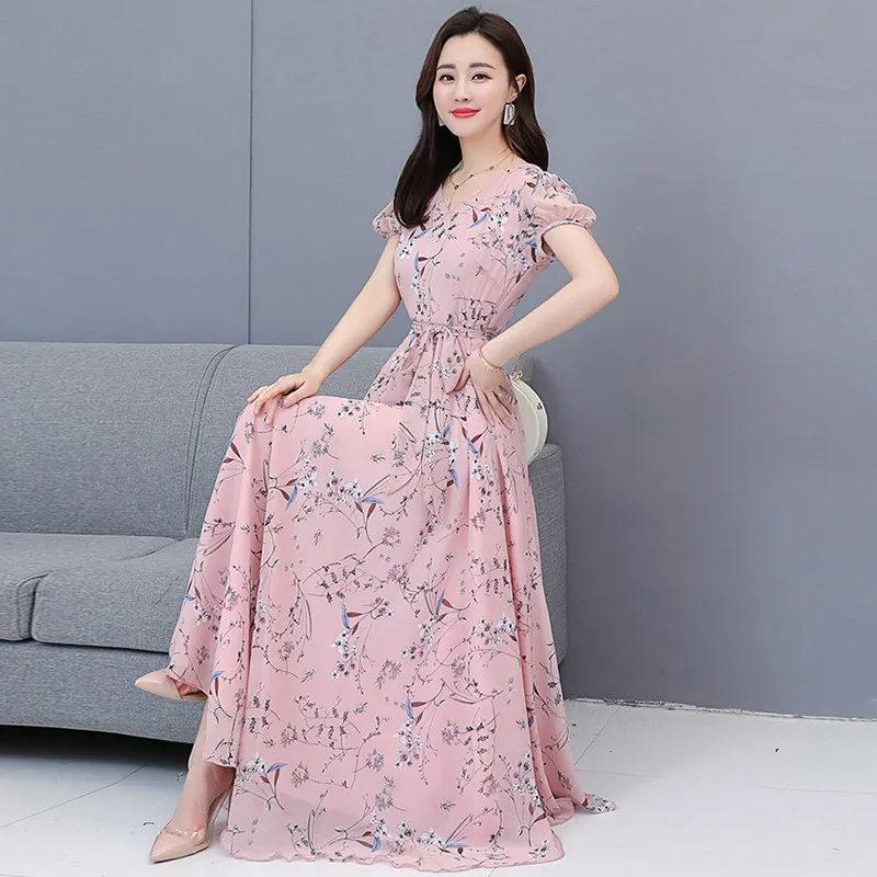 2019 летнее женское платье тонкий с открытым носком Богемские пляжные шифоновые