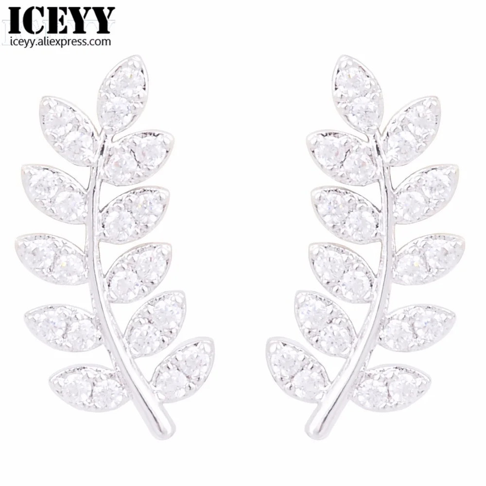 Iceyy Мода 925 стерлингового серебра оливковых листьев кубический цирконий CZ цветок