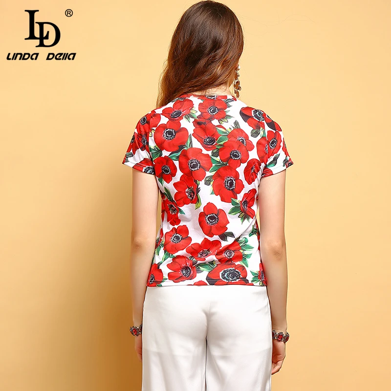 Женская Повседневная футболка LD LINDA DELLA элегантная летняя с цветочным принтом