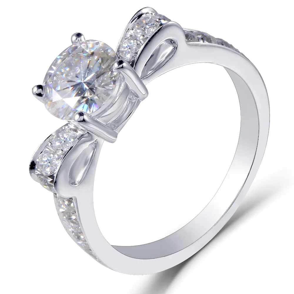 Женские круглые кольца для помолвки transcgems 14K 585 белое золото 1Ct 6 5 мм|Кольца| |