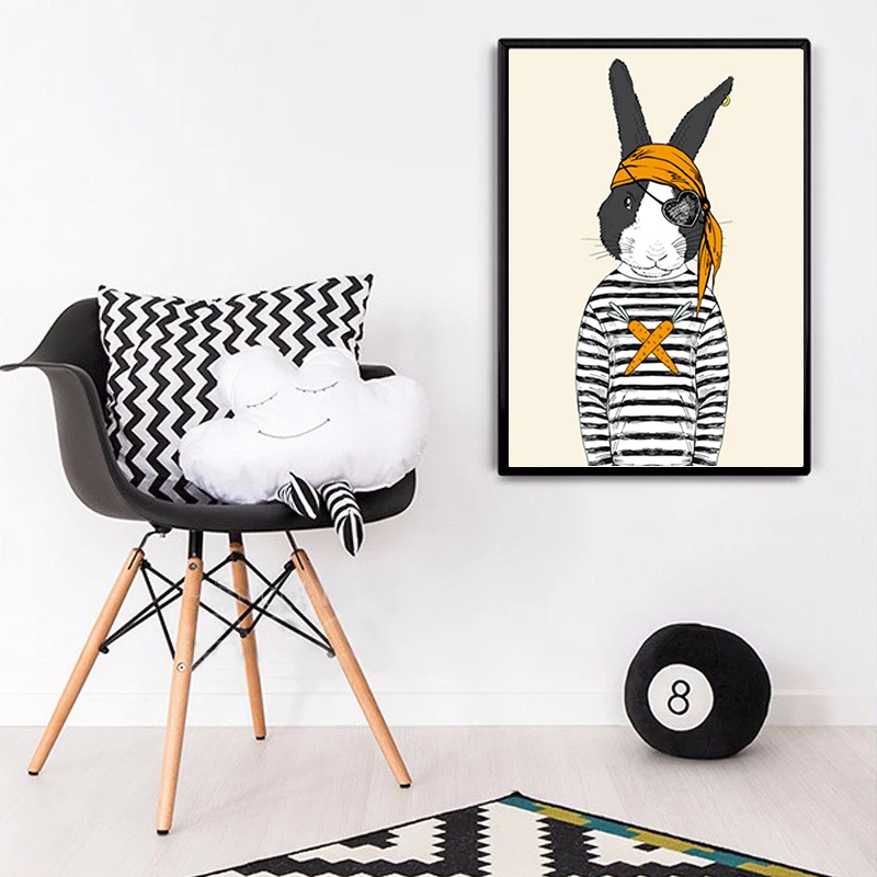 Винтажная мода Хипстер Дикие животные Заяц Олень Собака Постеры Печати Искусства на стене Ретро Домашний декор Холст Живопись Безрамочный.