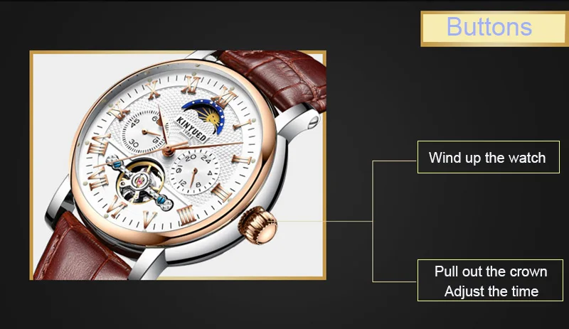 KINYUED Роскошные автоматические часы с фазой Луны для мужчин хронограф Tourbillon для мужчин s Скелет механические часы бренд Relogio Masculino