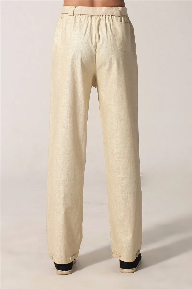 Новое поступление бежевые китайские мужские брюки кунг фу хлопковые льняные Wu Shu