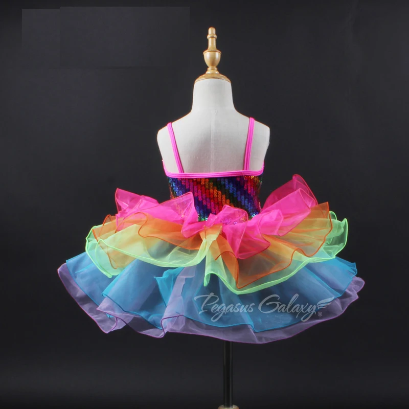 Rainbow Sequins Dress Ballet Dance Costume Stage Performance Dresses Women Clothes Girls Dancewear Kid | Тематическая одежда и