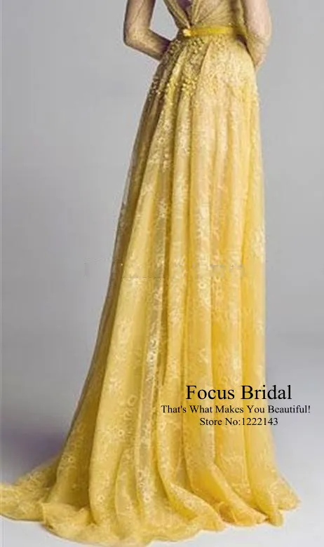 Free Shipping 2014 New Illusion Neckline Backless Yellow Lace A-Line Long sleeve Bridesmaid Dresses | Свадьбы и торжества