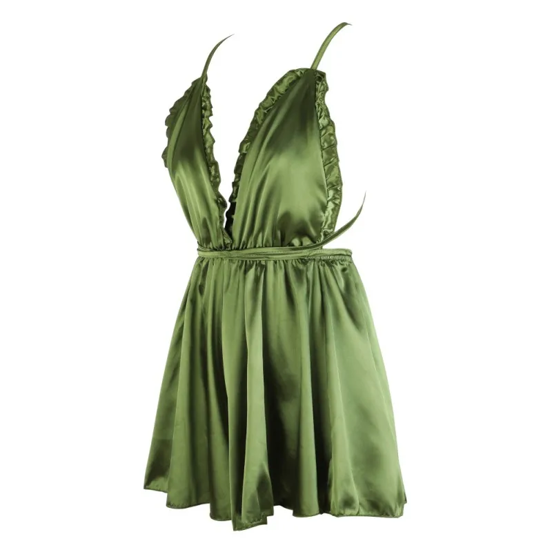 Женская Сексуальная атласная ночная рубашка с открытой спиной однотонная