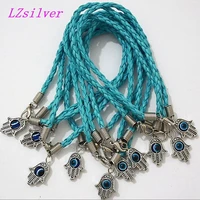 lot 100pcs hamsa hand eye light blue string bracelets lucky charm pendant a00918