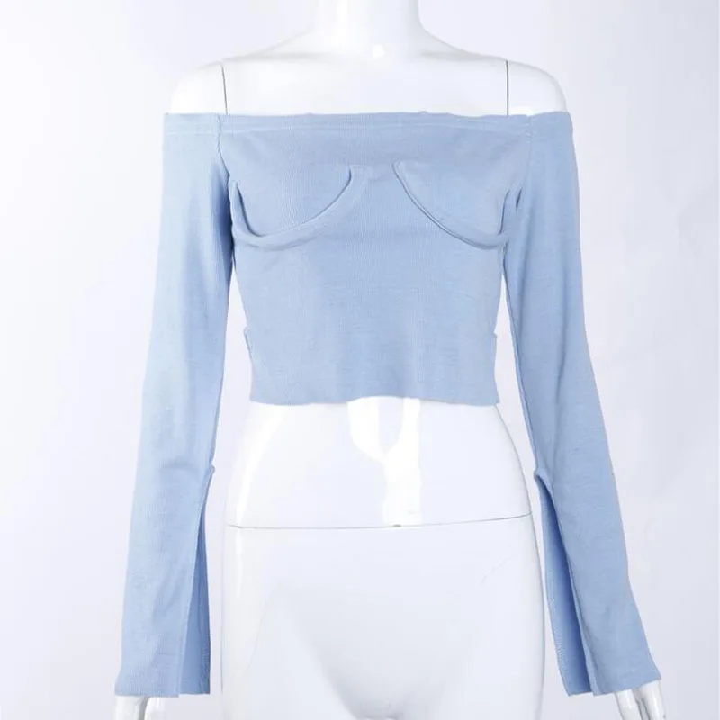 2017 Осень Новый сексуальный с открытыми плечами расклешенный рукав эластичный