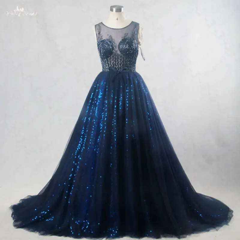 Блестящие Свадебные платья RSE186 без рукавов с вырезом лодочкой бисером иллюзией